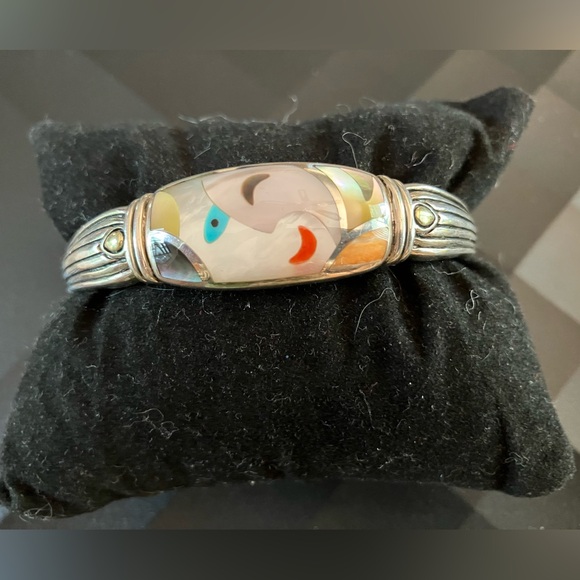 Eric Grossbardt 18K Sterling Kick Cuff Picasso Style Inlay Bangle Bracelet - Picture 2 of 11